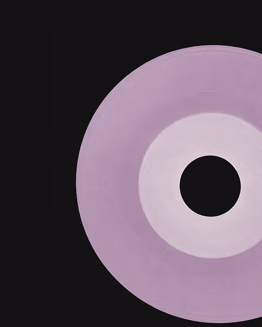 Credit: Emilia Piazza. Close-up of purple vinyl record on a black background.
